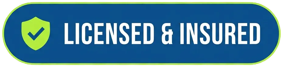 Licensed and insured badge with green shield checkmark